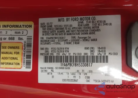 2017 Ford Mustang Gt from USA, damaged, VIN 1FA6P8CF8H5330817